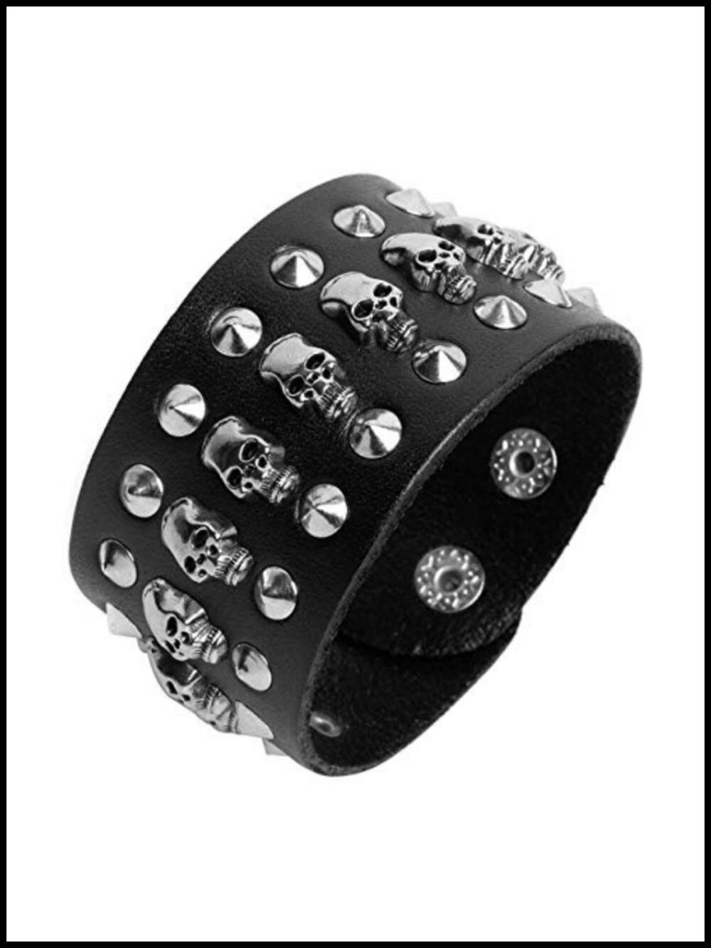 Punk Rock Wide Strap Faux Leather Alloy Metal Cuff Bracelet Skull Rivet